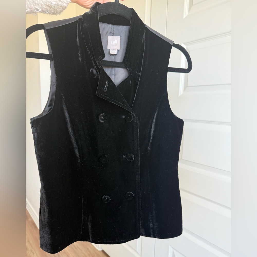 J.Jill Black Velvet Double Breasted Button Front Vest Size XS